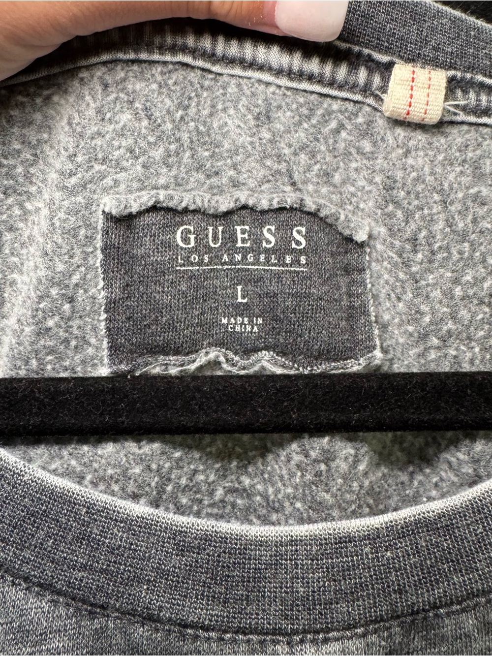 GUESS Los Angeles Gray Acid Wash Rhinestone Big Logo Sweatshirt Size L - Picture 5 of 6